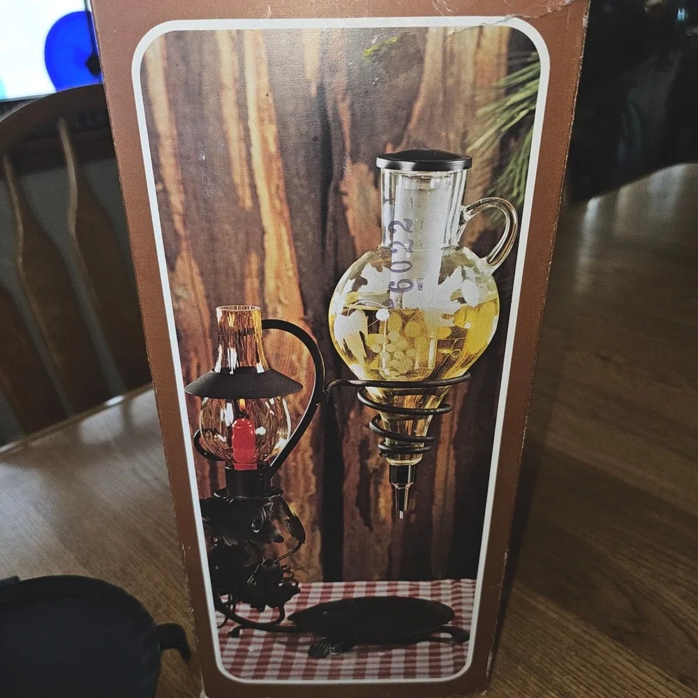 Vintage Austrian Made Etched Glass Wine Areator with Candle Stand